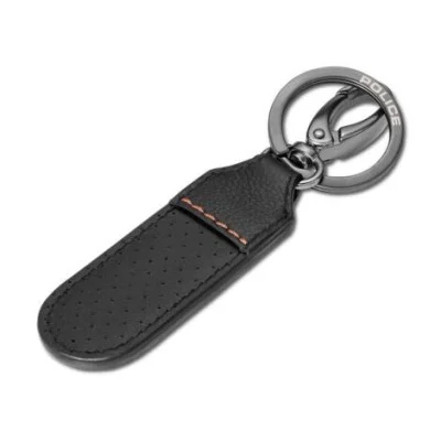 Police Orion Mens Leather Perforated Keyring W/ Round Logo